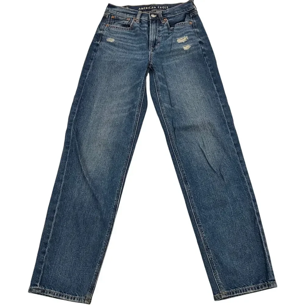 American Eagle Women's STRIGID 00R Denim Jeans Super High Rise Baggy Straight - Picture 2 of 11